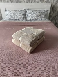 Вафельное покрывало бежевое 200×230 см — хлопковый плед евро | 7Я «Атмосфера Благополучия»